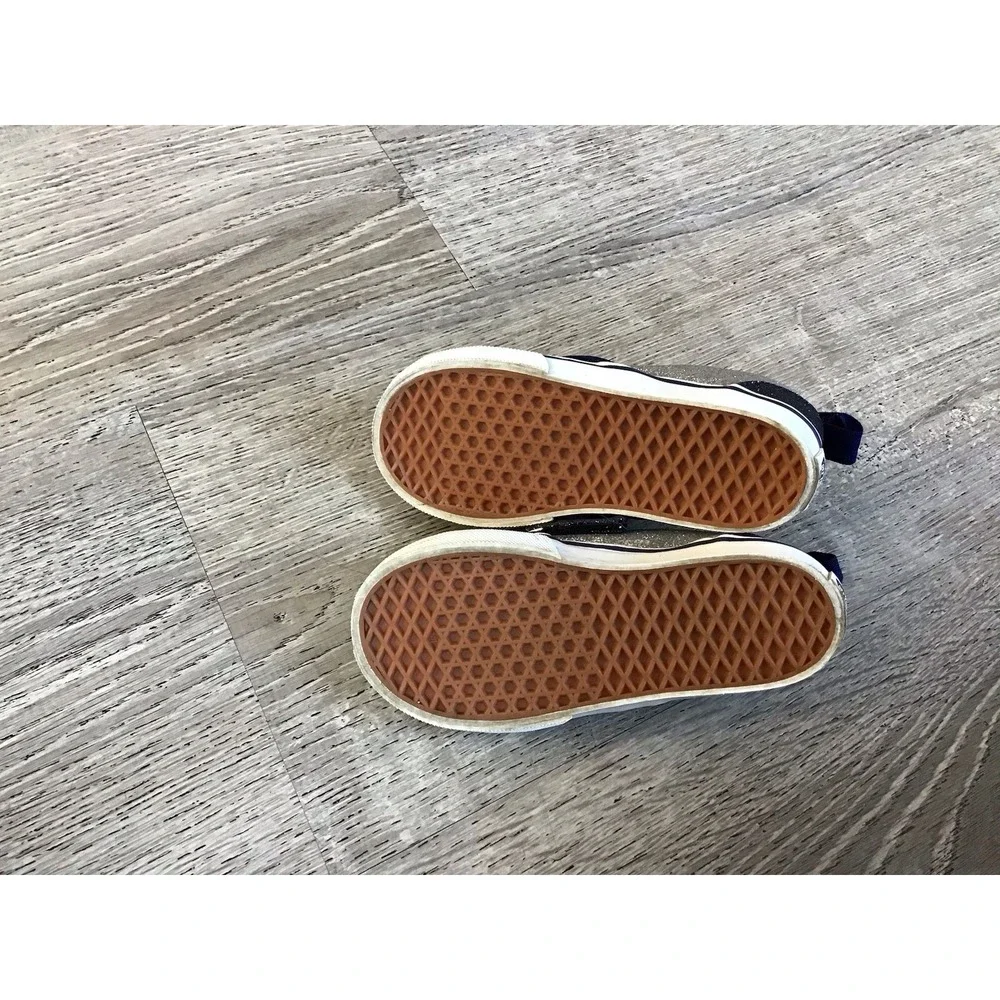 Vans Toddler Size 8.5 slip on Sneakers Glitter silver Blue Off The Wall Shoes